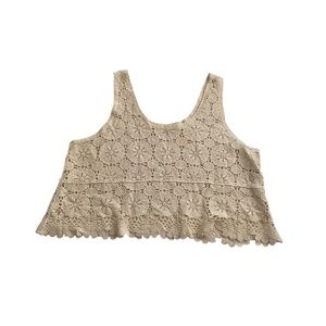 Rebellion Again Crochet Crop Top Sz L White Granny Squares Boho Festival Y2K 90s